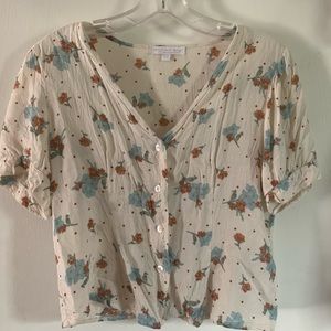 boho crop floral button up blouse